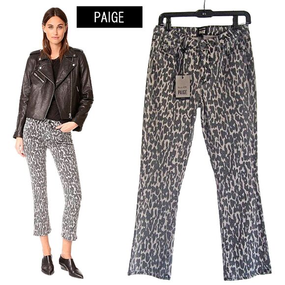 PAIGE NEW Skater ROSIE HW Poppy Leopard Grey Crop Flare Jean 28